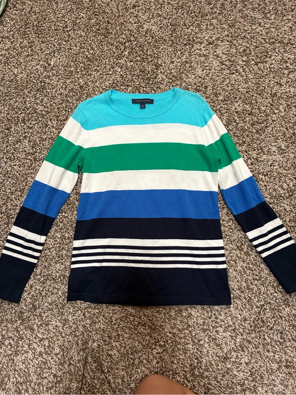 Tommy Hilfiger Men's Striped Crewneck Sweater in Teal, Green, Blue & Navy